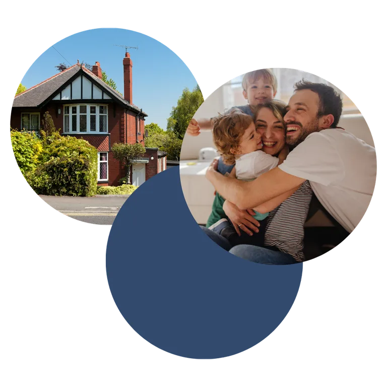 Decorative illustration representing home ownership and family life in Merseyside